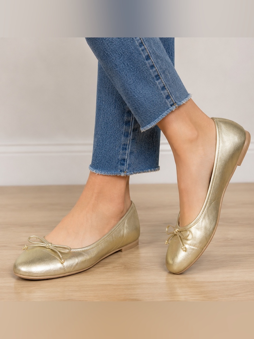 Talbots Gold Metallic Leather Ballet Flats Bow Cap Toe Size 10.5